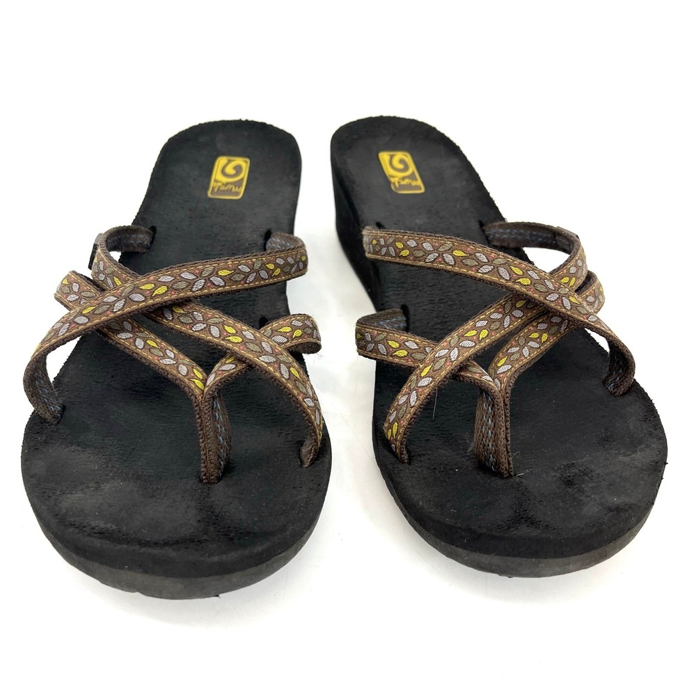 Teva Women's 10 Brown Green Strap Thong Wedge Sandal - Picture 3 of 9